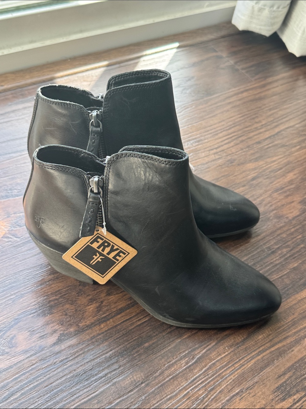 Frye Black Leather Side-Zip Ankle Booties